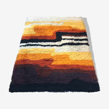 Desso 70 carpet in orange wool yellow pop art, Dutch modernist rug of the 1960s 1970s