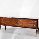 Midcentury Italian Sideboard / Dresser In Walnut And Brass. Vintage Modern