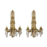 Two bronze and cut glass wall-mounted chandeliers