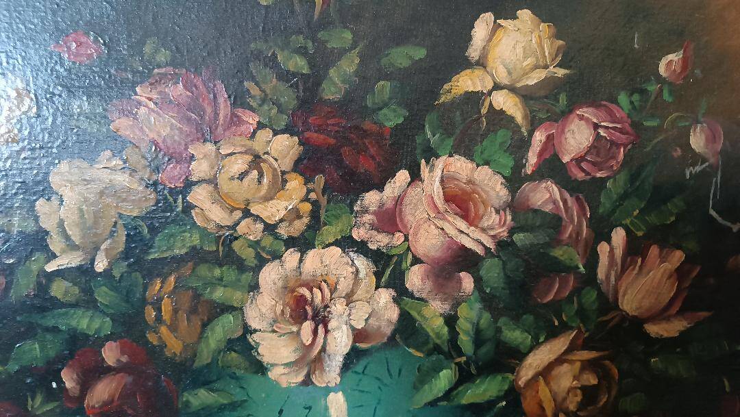 Large oil painting on canvas - Vase with flowers - Still life - Ita