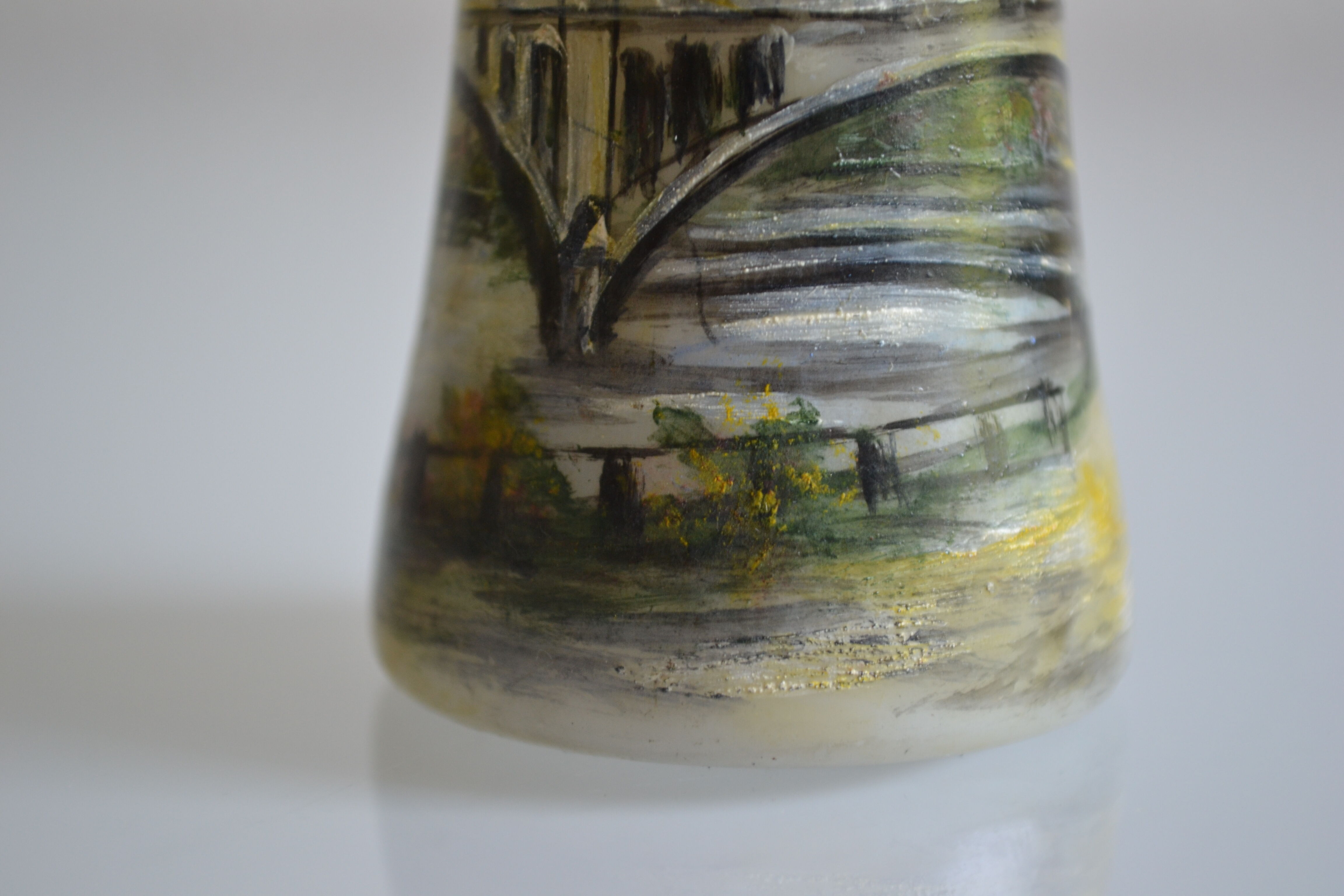 miniature vase with painted decoration from the city of Huy in Belgium