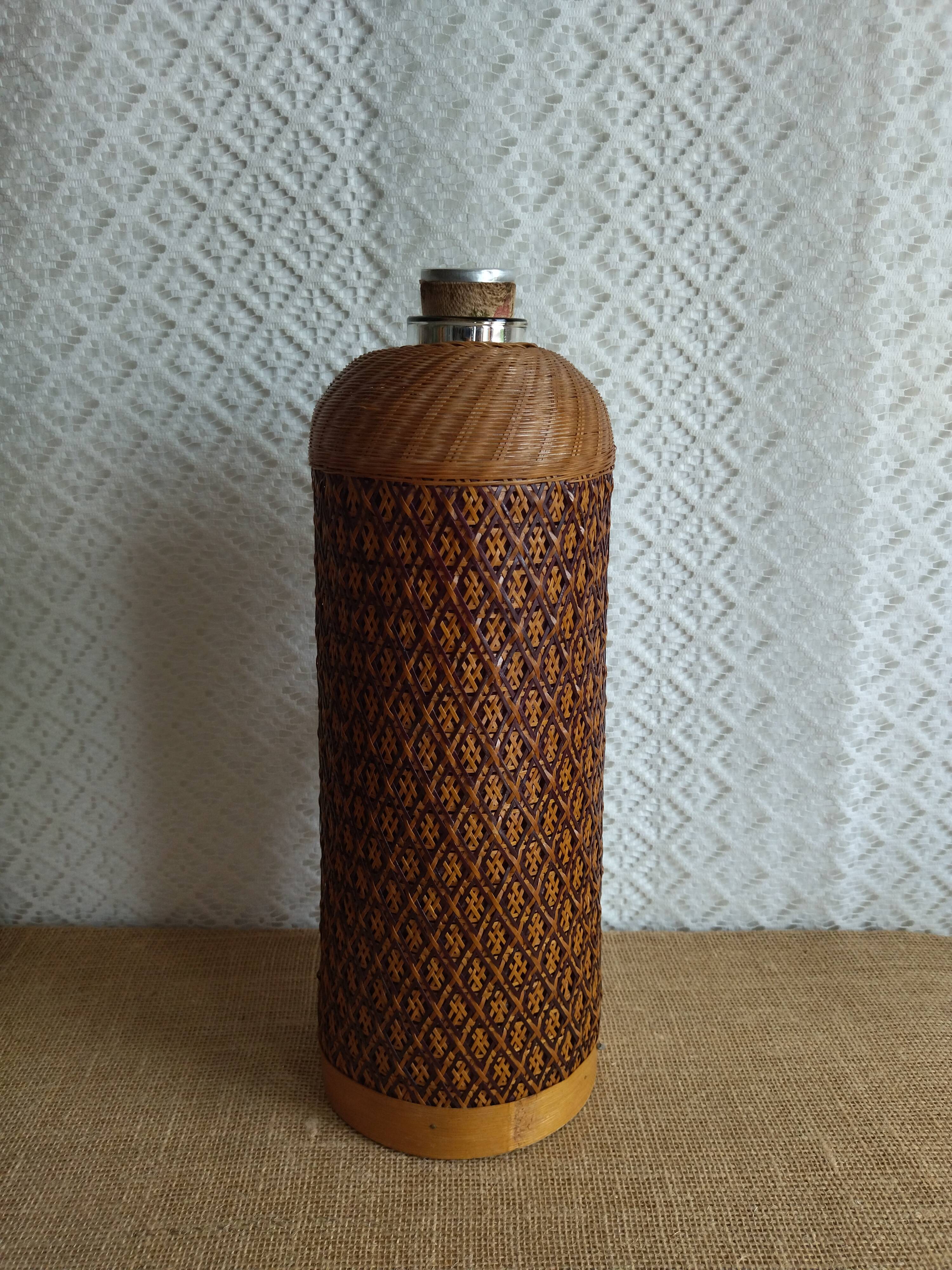 Vintage 70s rattan bamboo thermos carafe