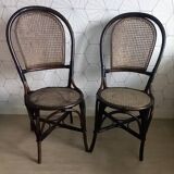 Pair of vintage bistro chairs in bamboo and canework