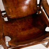 Hungarian calf leather lounge chair and ottoman, set of 2