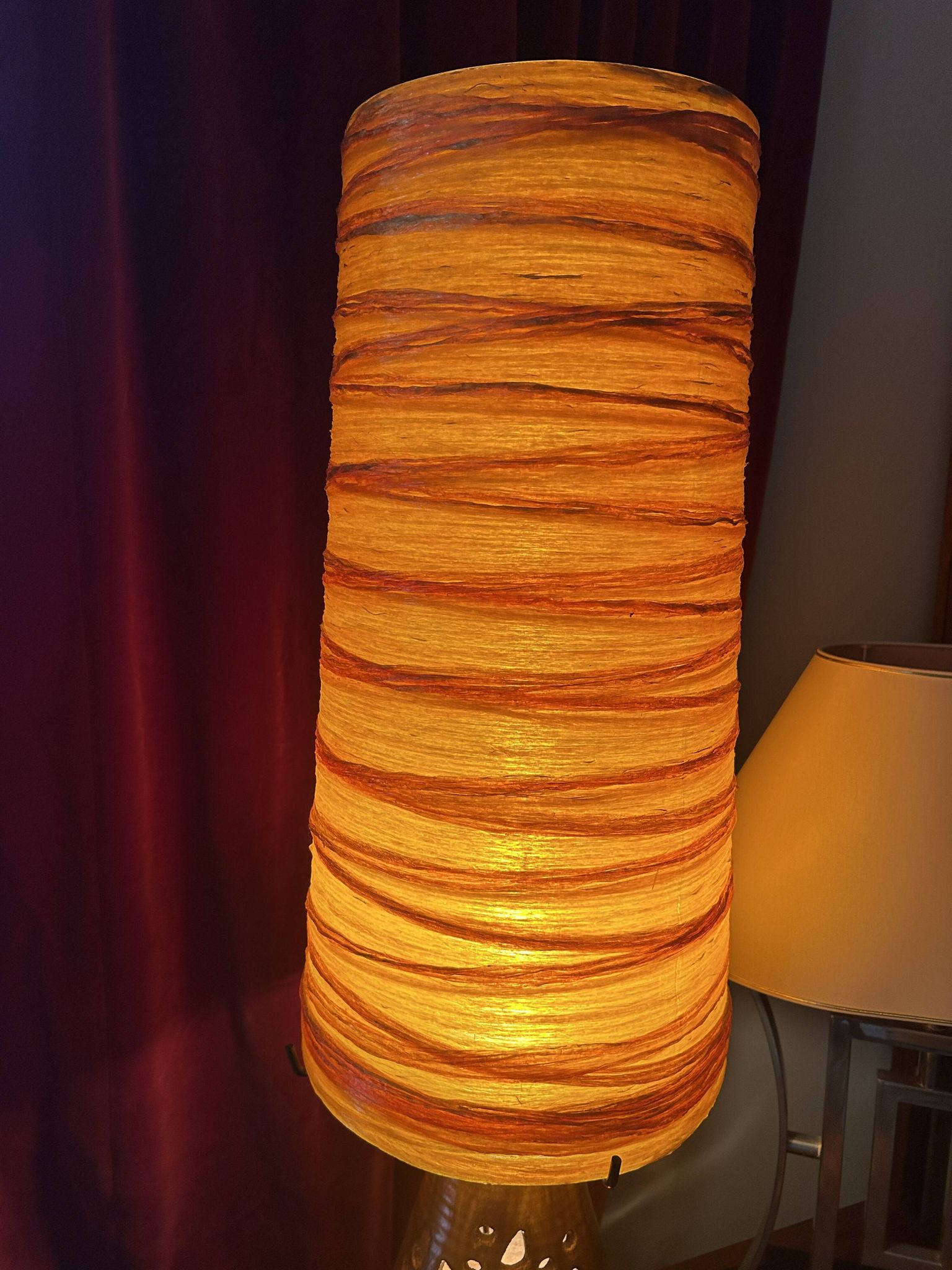 Lampe Accolay en terre cuite, abat jour résine à double éclairage, 1960