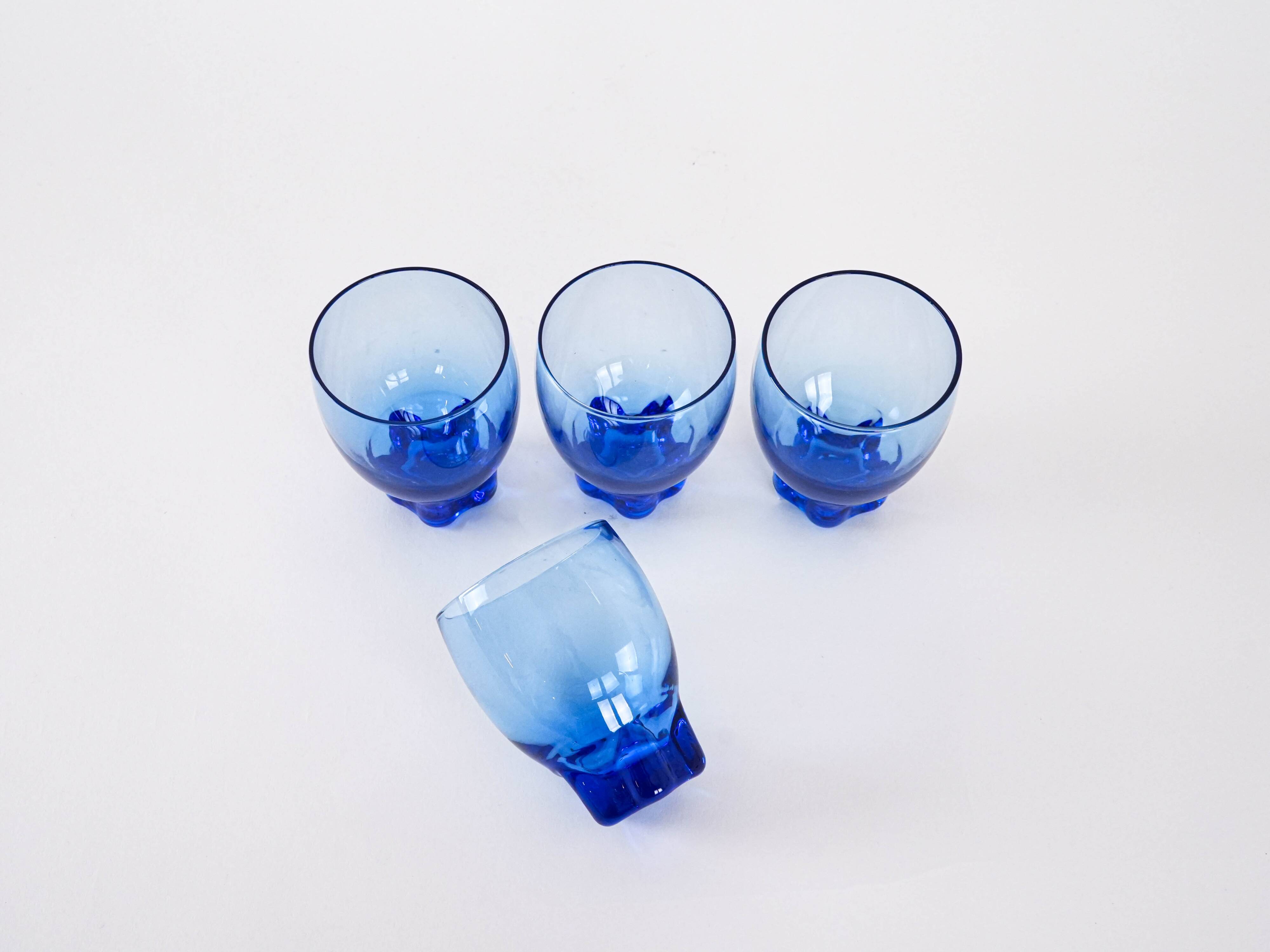 Set of cobalt glasses, Danish design, 1970s, manufactured in Denmark