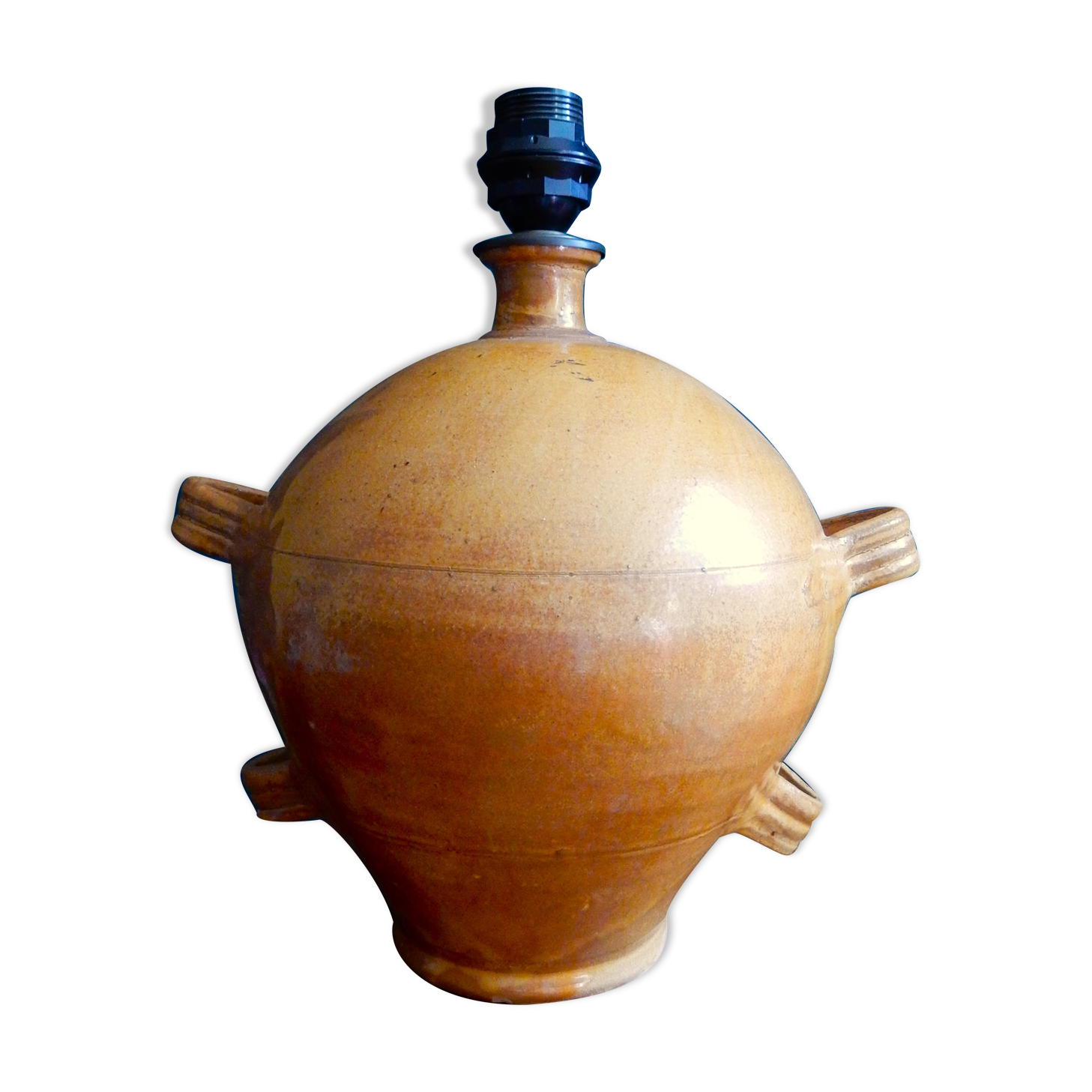 Large lamp foot in terracotta enamelled ochre color / 60s