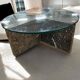 Vintage teardrop-shaped glass coffee table with stone base