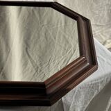 Vintage brown wooden octagonal mirror 58x48