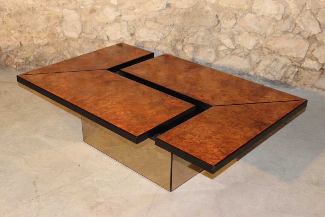 Table in elm magnifying glass by Paul Michel, 1970 Roche Bobois