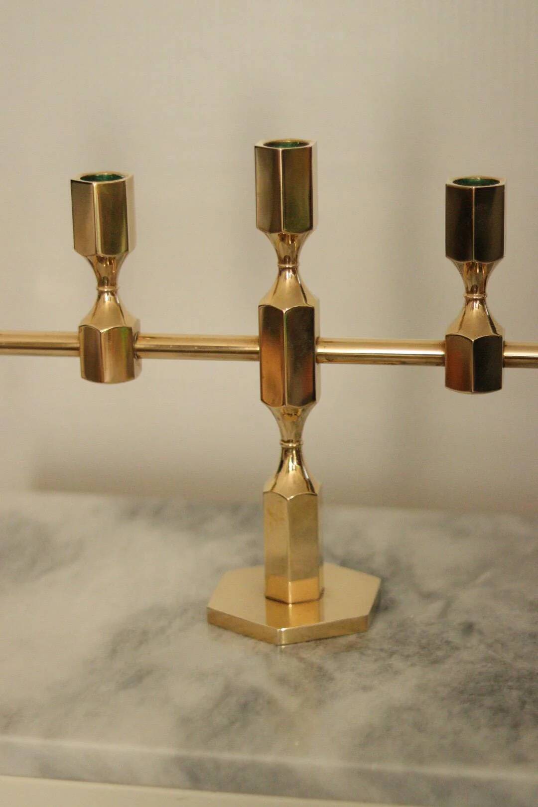 Swedish brass five arm candelabra by Gusum