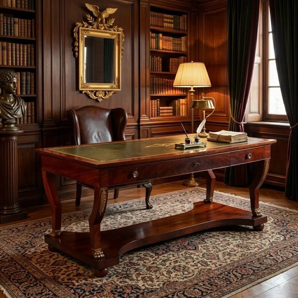 Antique Empire desk from Italy, 1900, mahogany veneer.