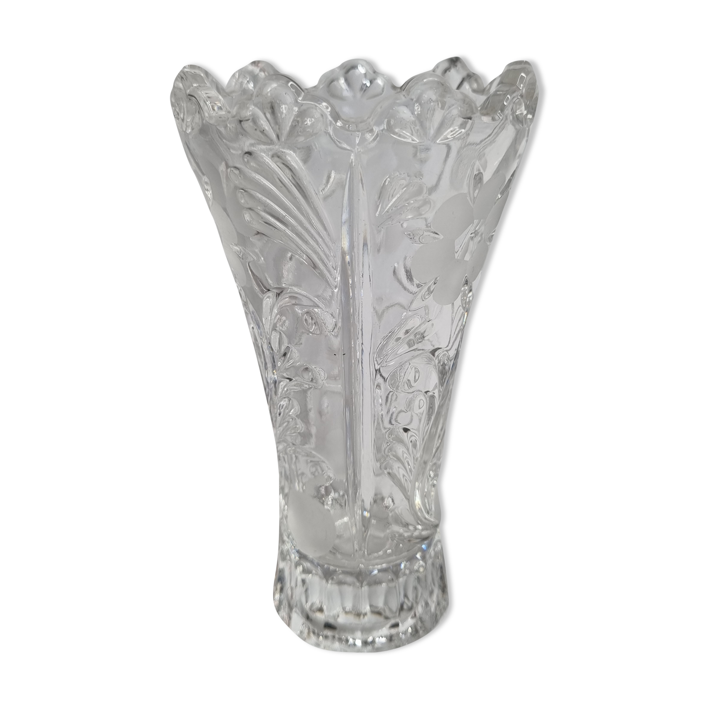 Pressed glass vase decorated with flowers, 50s