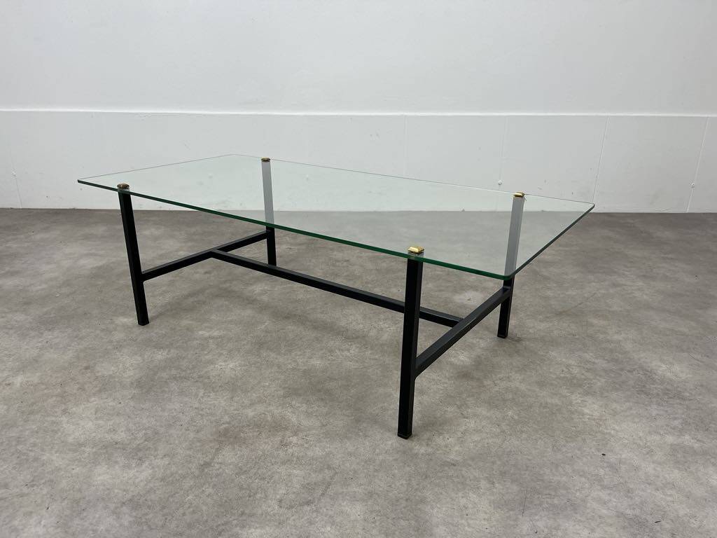 50s coffee table, glass and black metal