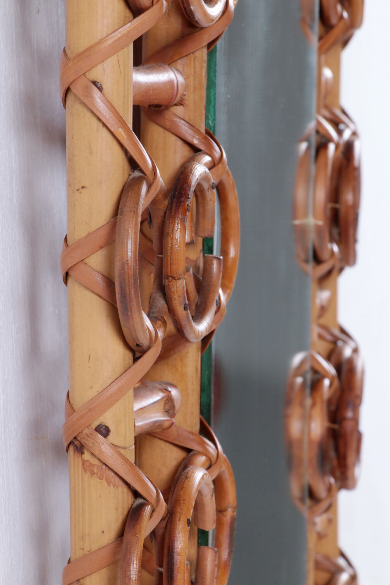 Bamboo with rattan french carved mirror rare beautiful, 1960