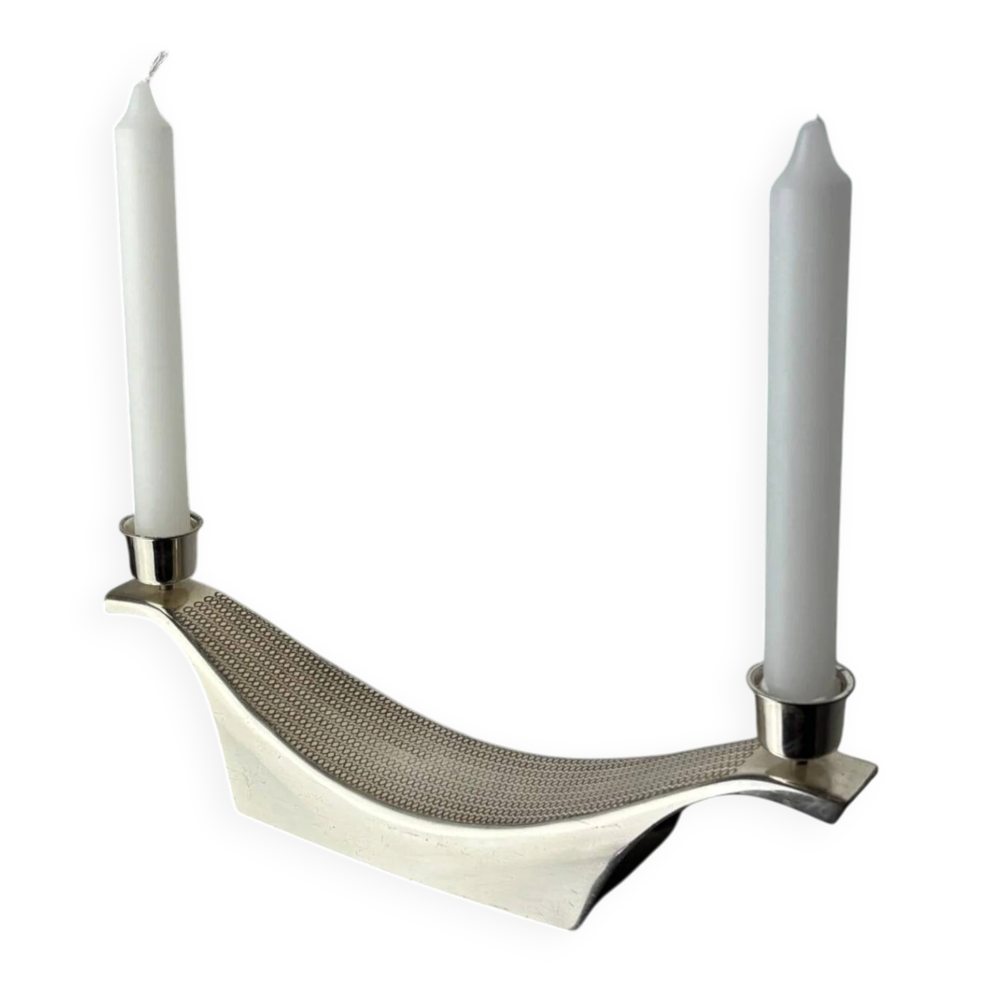 Bougeoir Art déco par WMF en acier inoxydable, 2 flammes, Allemagne, années 1970