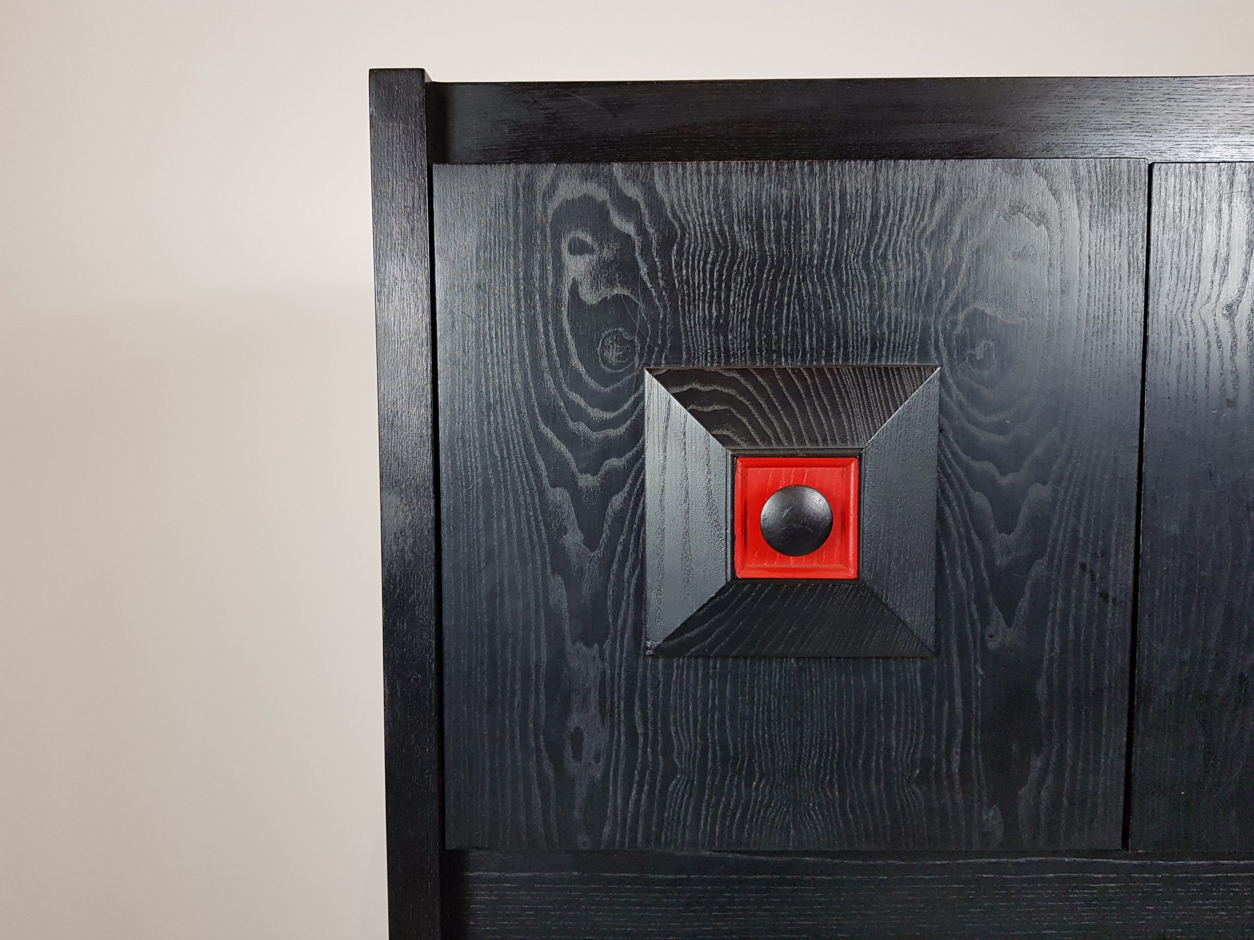 Black and red wooden brutalist bar