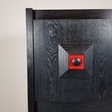 Black and red wooden brutalist bar
