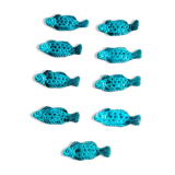 9 knife holders in green earthenware in the shape of a fish