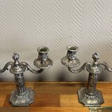Pair of Louis XVI style silver-plated bronze candlesticks circa 1850