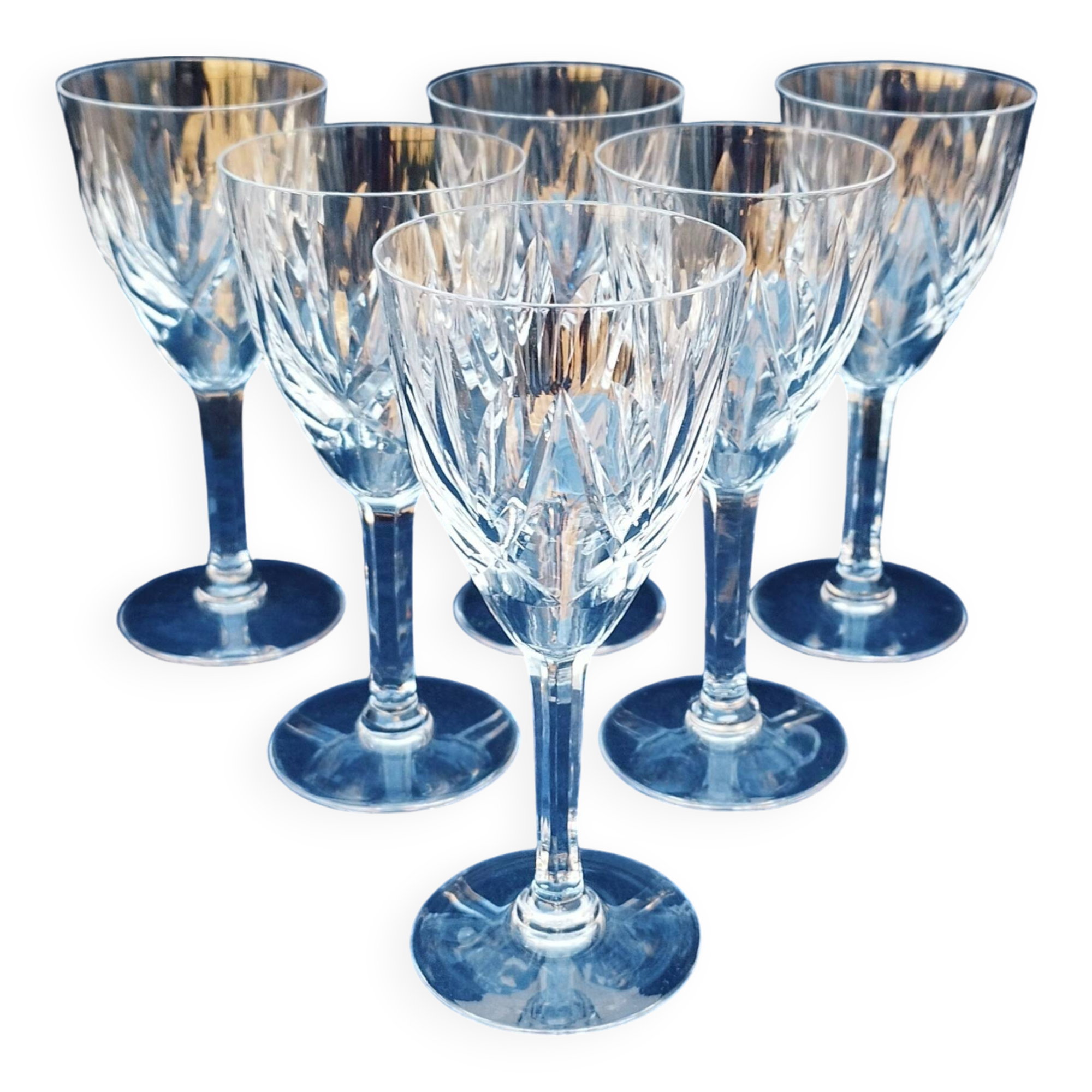 Six vintage Saint Louis Monaco cut crystal wine glasses