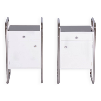 Restored Bauhaus Pair of Bedside Tables, Vichr a spol, Chrome, Czechia, 1930s