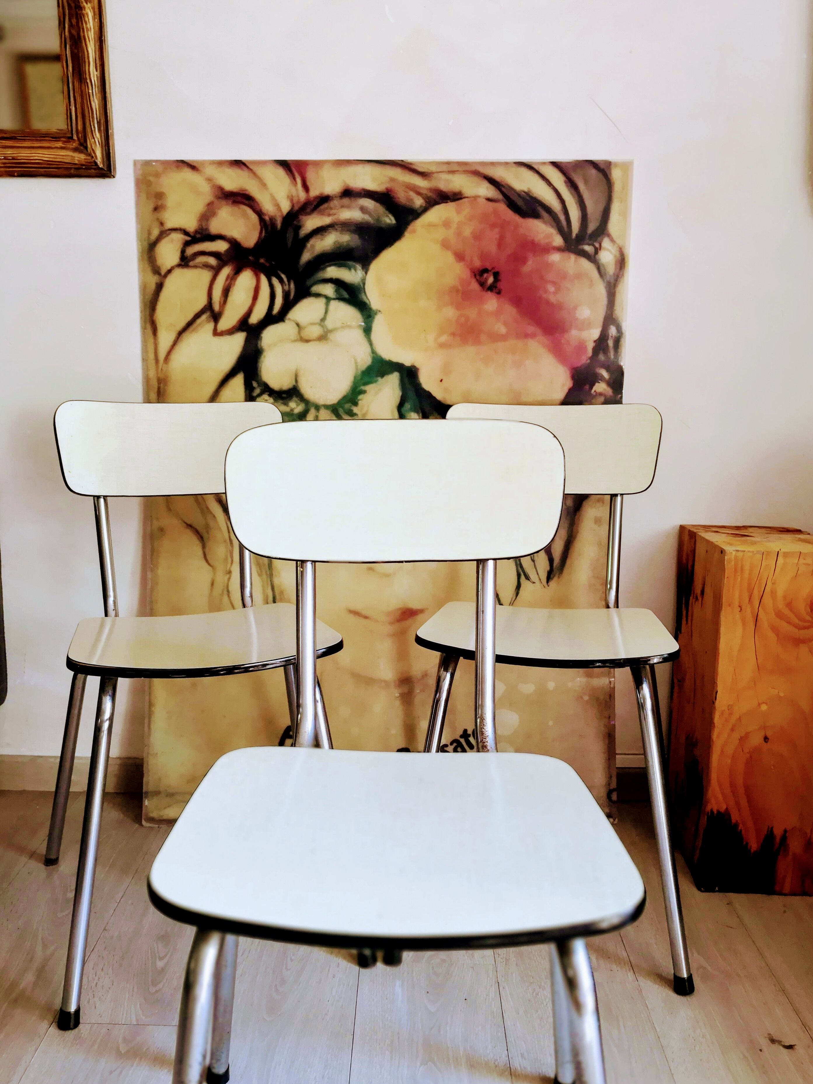 Trio of beige formica chairs