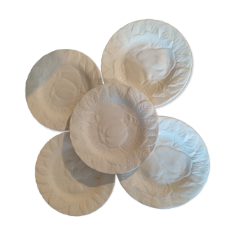 Lot of 5 Sarreguemines plates in white slip