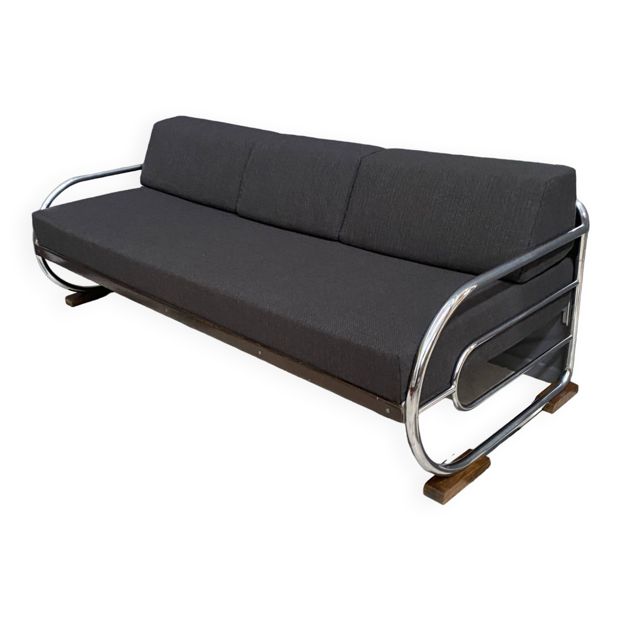 Méridienne / canapé Bauhaus chromé et noir par Hynek Gottwald