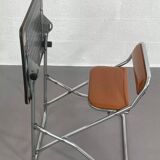 Vintage folding school desk with faux leather seat