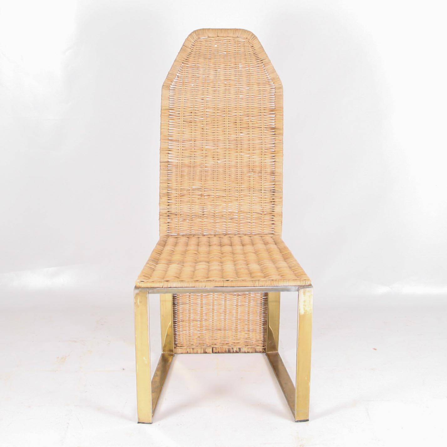 Suite de 4 chaises vintage en métal doré et osier