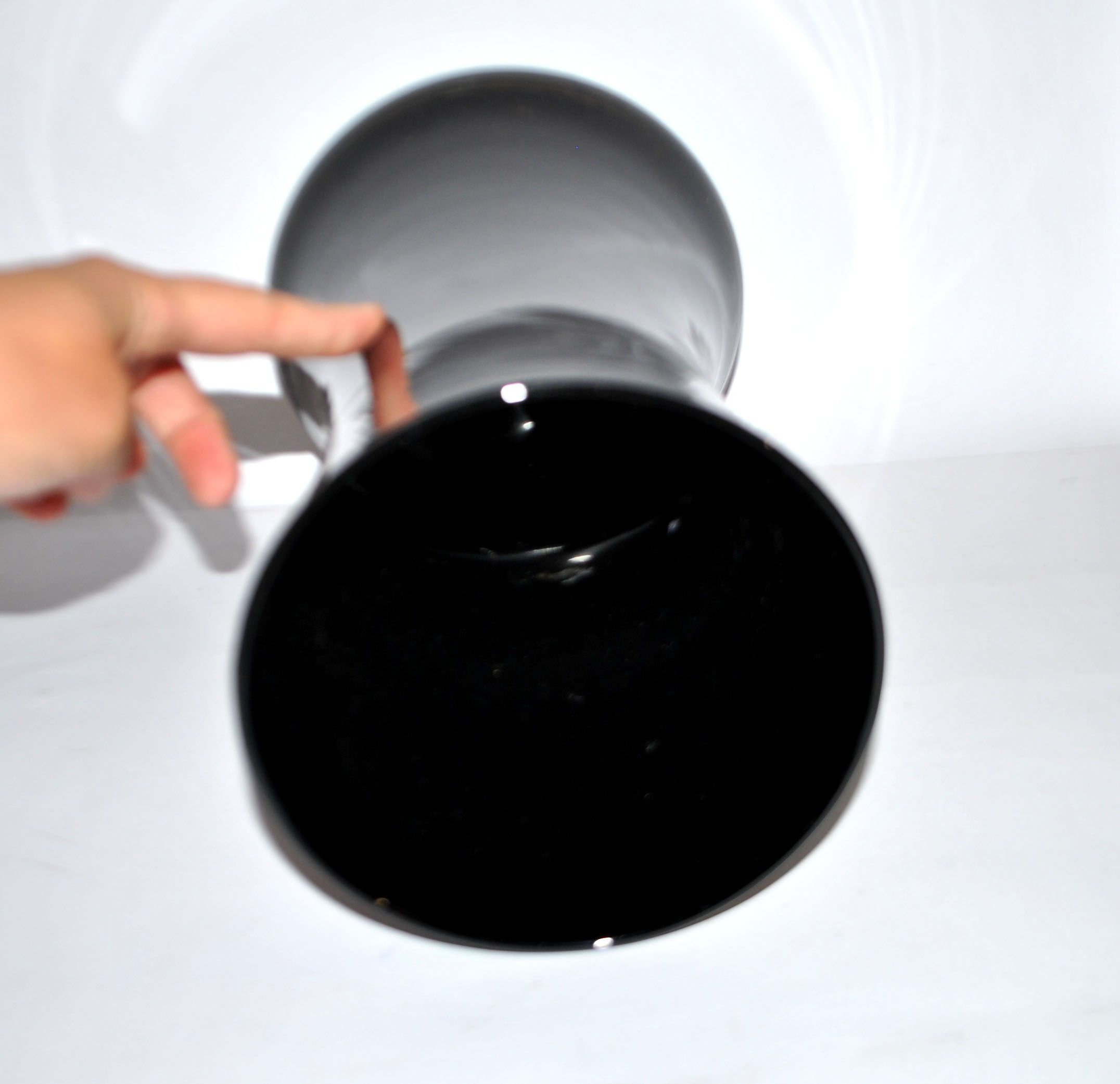 Charles X vase in black opaline with hand-painted floral enamel decoration, 30 cm.