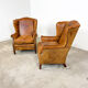 Set of two sheep leather wingback armchairs Delft