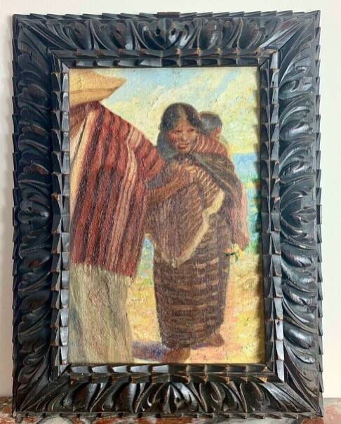 Sublime Oil on canvas "Portrait of a young South American woman and her child"