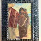 Sublime Oil on canvas "Portrait of a young South American woman and her child"