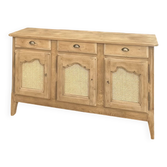 Buffet ancien/ enfilade en chêne massif brut et cannage