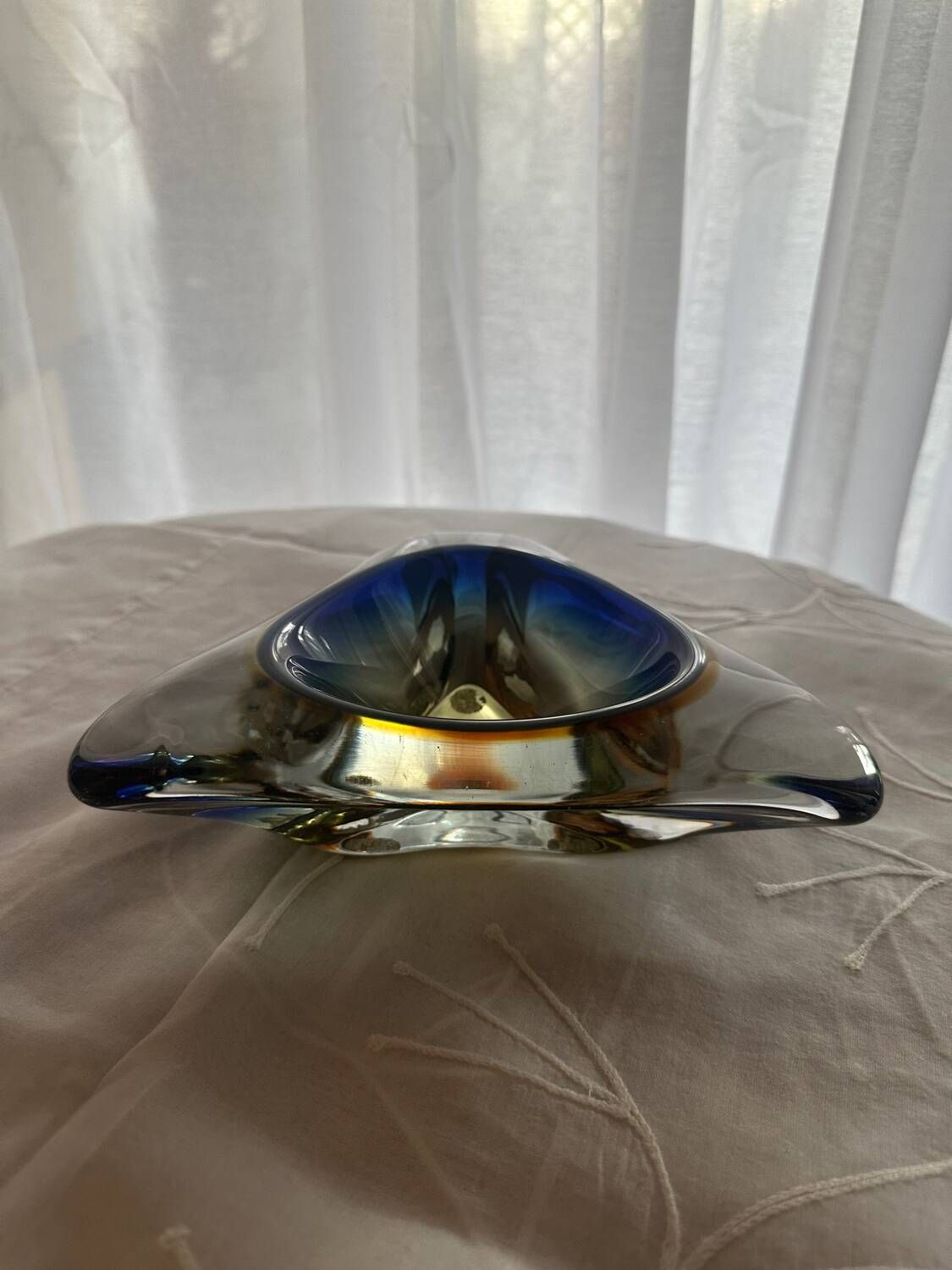 Geometric Glass Sommerso Bowl by Seguso Murano Vintage 1