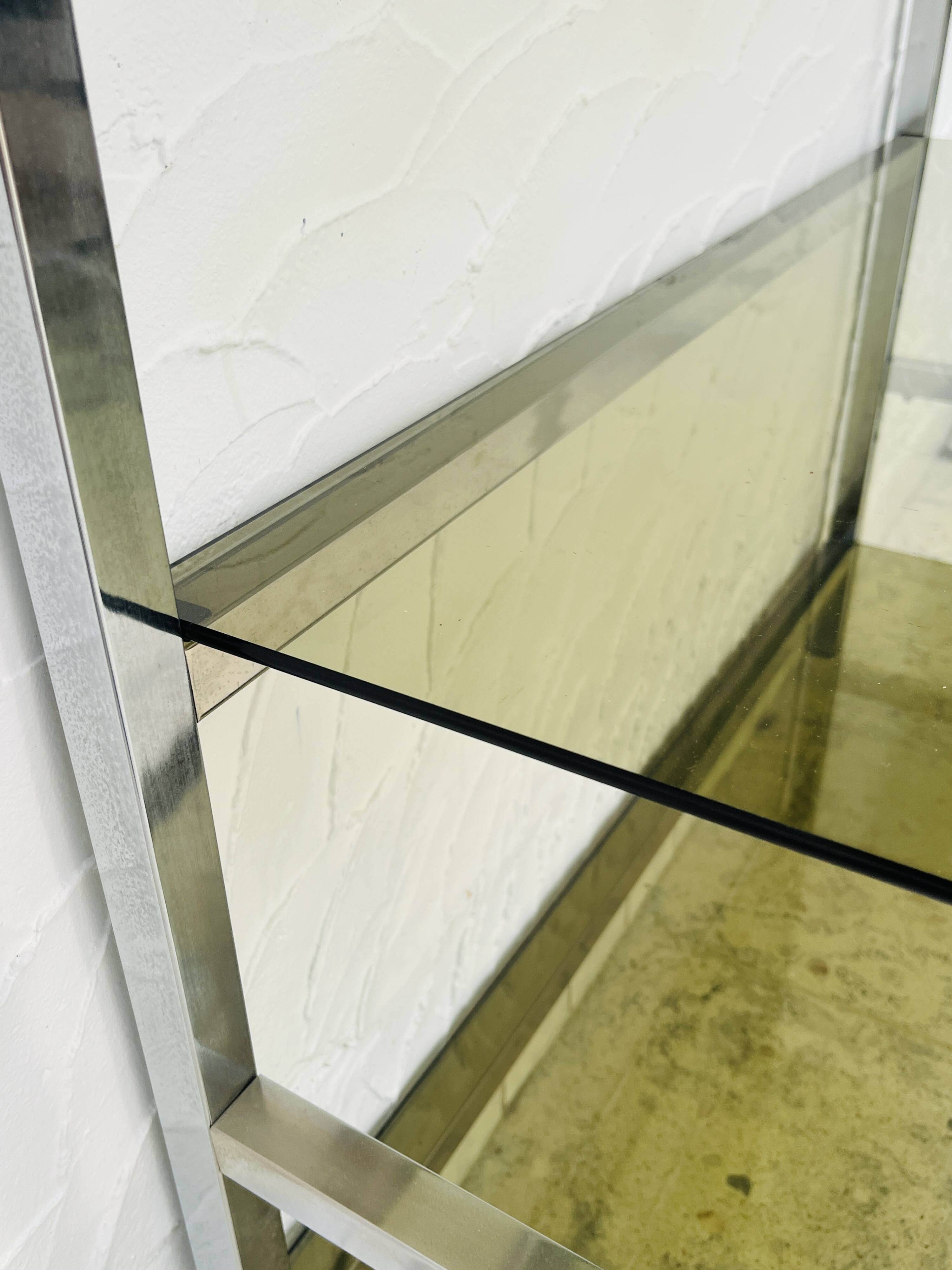 Chrome and smoked glass shelf in Italian 1970s style.