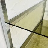 Chrome and smoked glass shelf in Italian 1970s style.