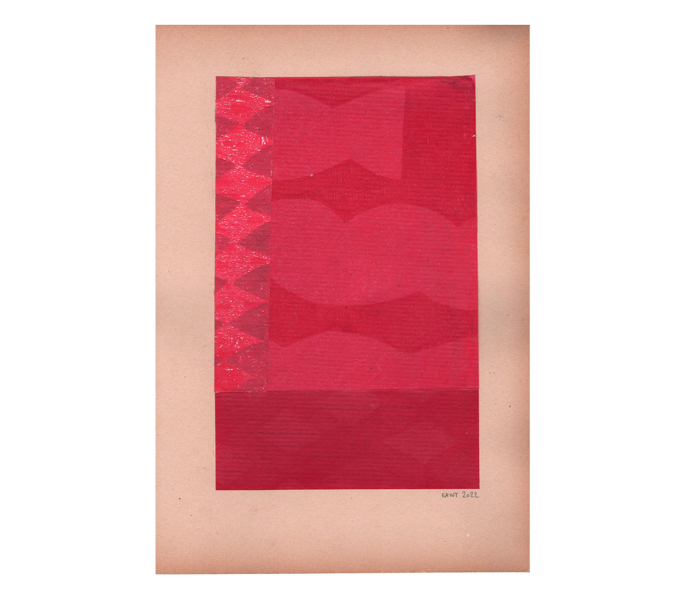 Painting and collage on antique paper - M699 - Indian pink - signed eawy