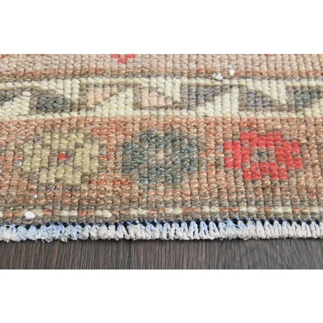 Vintage Turkish Oushak handmade wool cotton pink runner rug 79x372