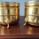 Pair of vintage brass planters with openwork gallery cache-pot.