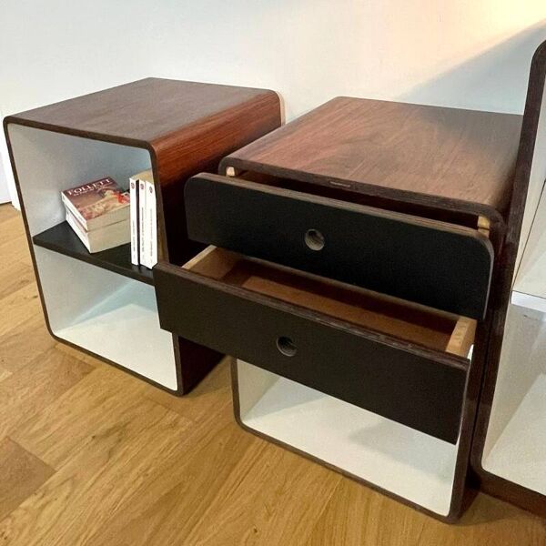 Ensemble de chevets Space Age vintage années 70 en bois et noir