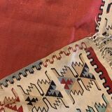 Antique 1900s Burgundy Kilim Rug, Square Wool Flatweave Carpet 143 x 161 cm