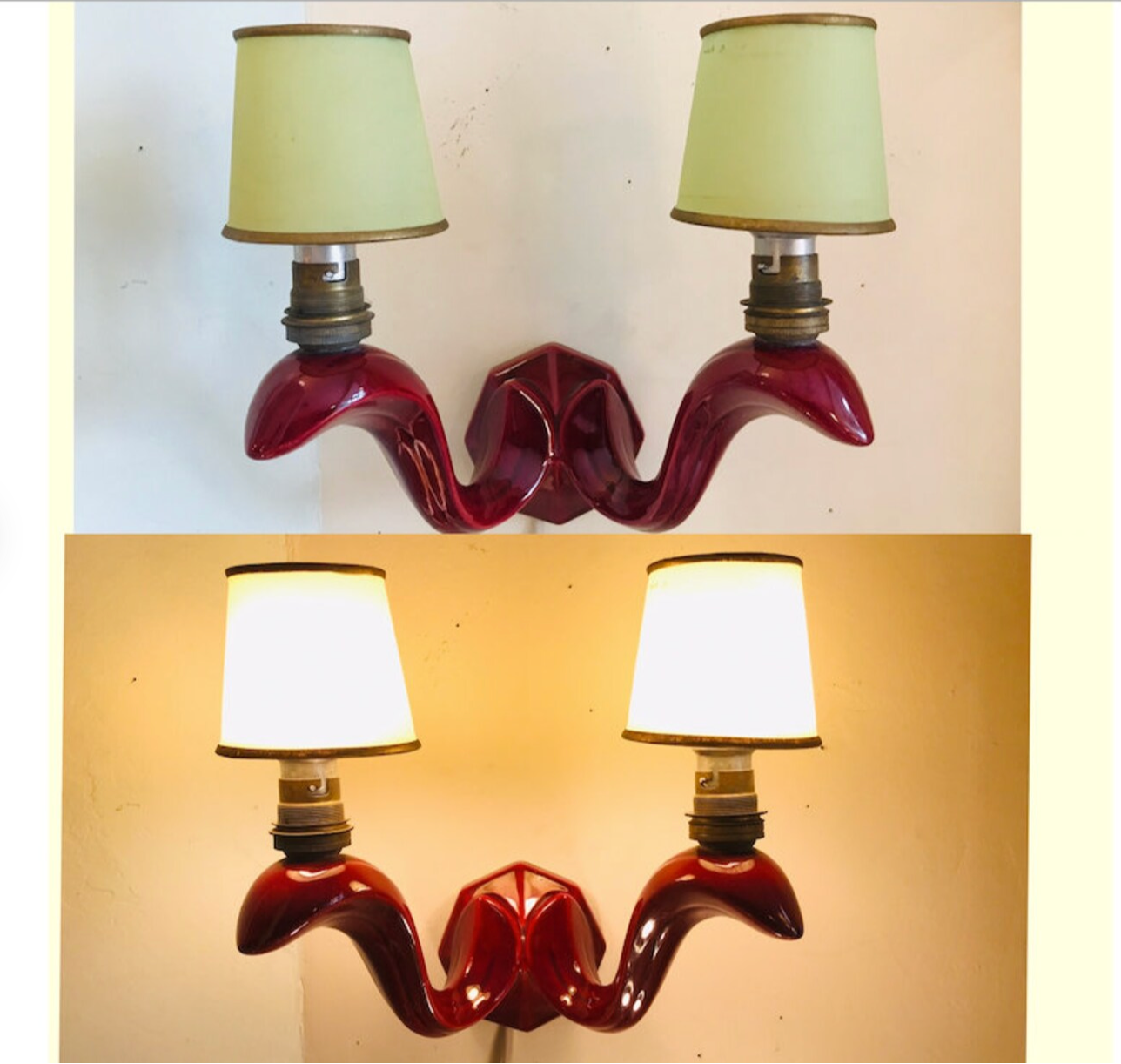 Red ceramic Art Deco wall lamp N2