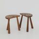 2 vintage solid wood half-moon tripod stools, circa 1950