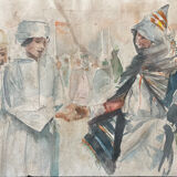 Old watercolor painting table Morocco 1893