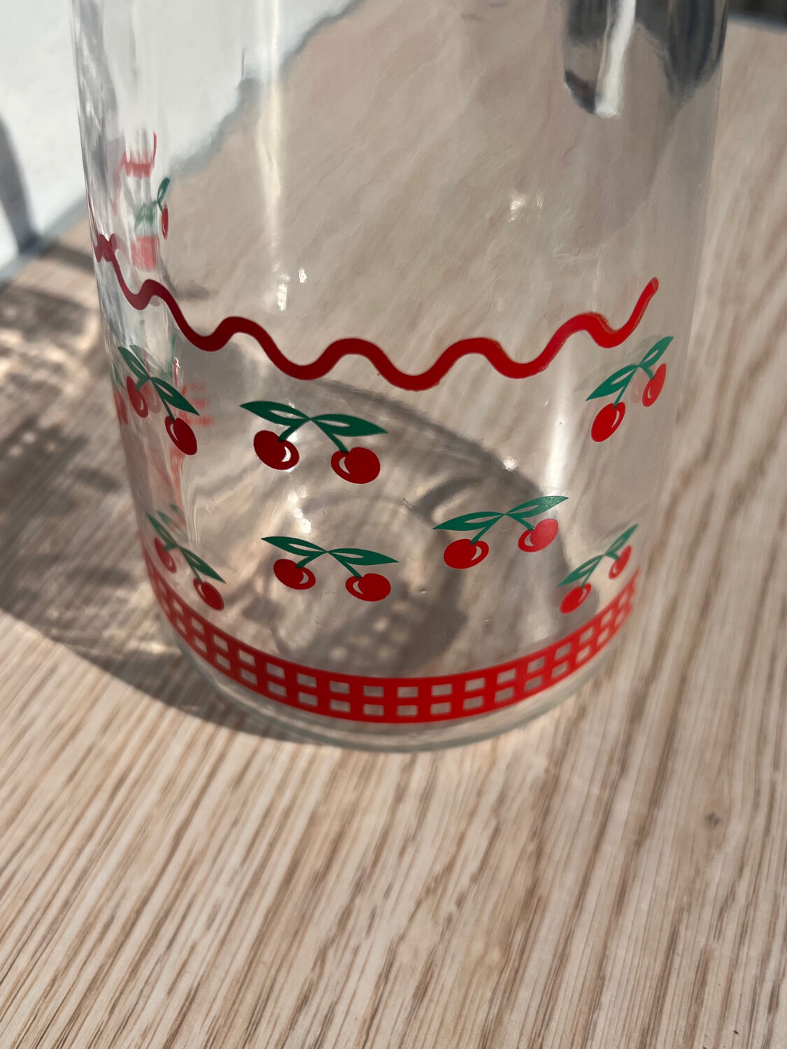 Vintage glass carafe fruit cherry patterns