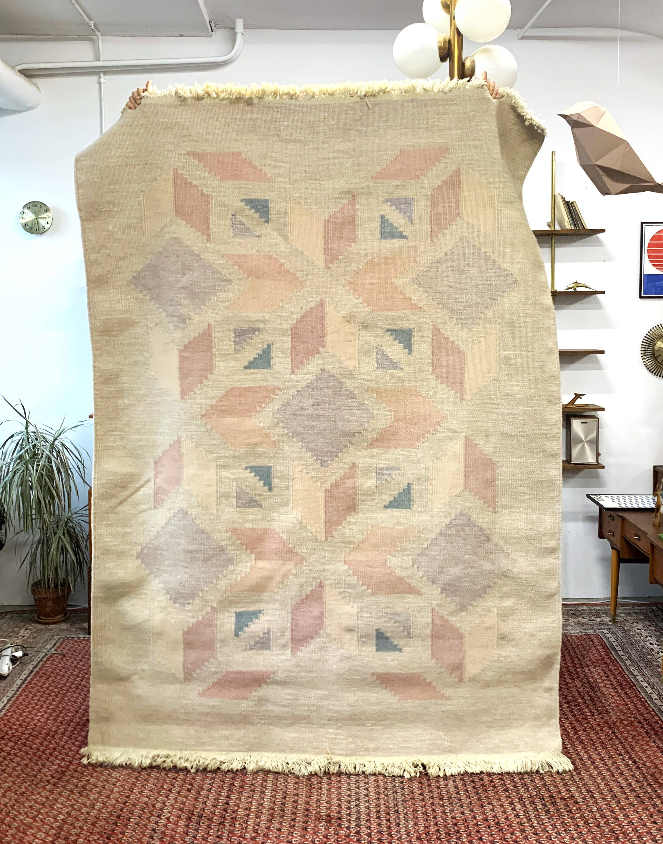 Tapis en laine röllakan 15, suède années 1960/1970, vintage, mid-c moderne