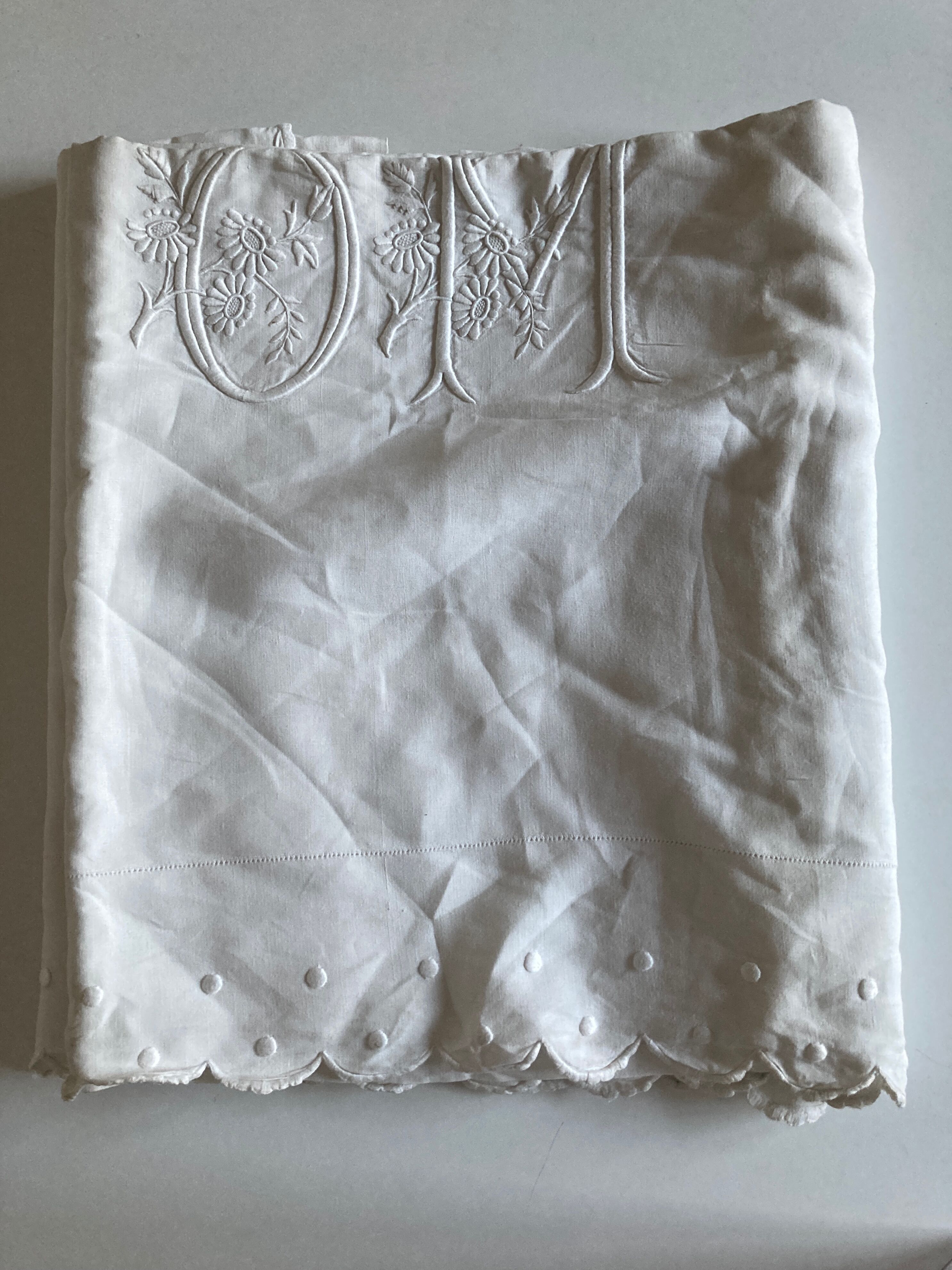 19th linen yarn sheet embroidered